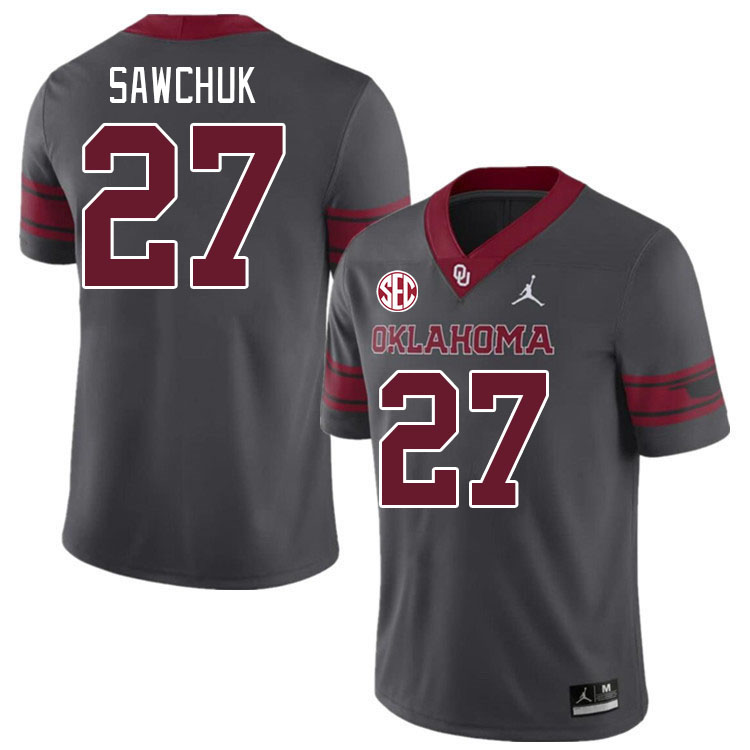 Men #27 Gavin Sawchuk Oklahoma Sooners 2024 SEC Conference College Football Jerseys-Charcoal